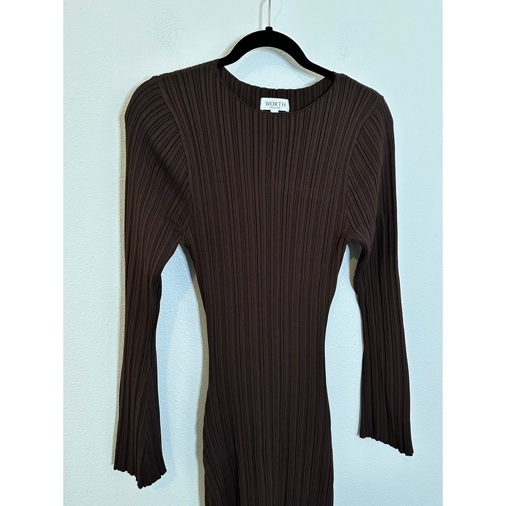 Worth Collective Collette Ribbed Knit Maxi Dress Size L Brown Long Sleeve Bump - Picture 5 of 9